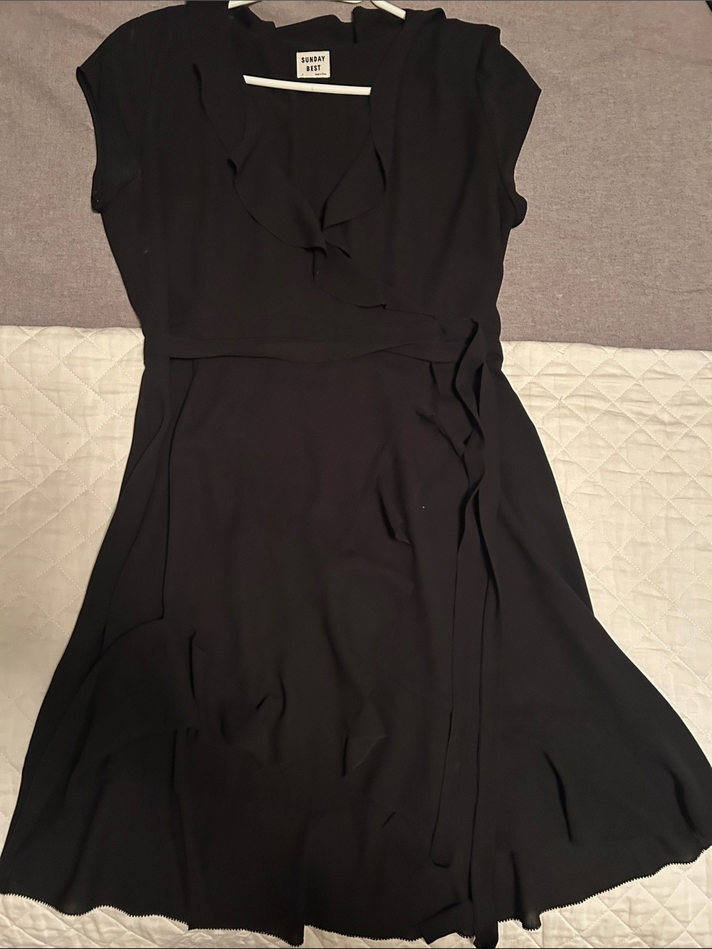 Sunday Best Black Ruffle Wrap Midi Dress